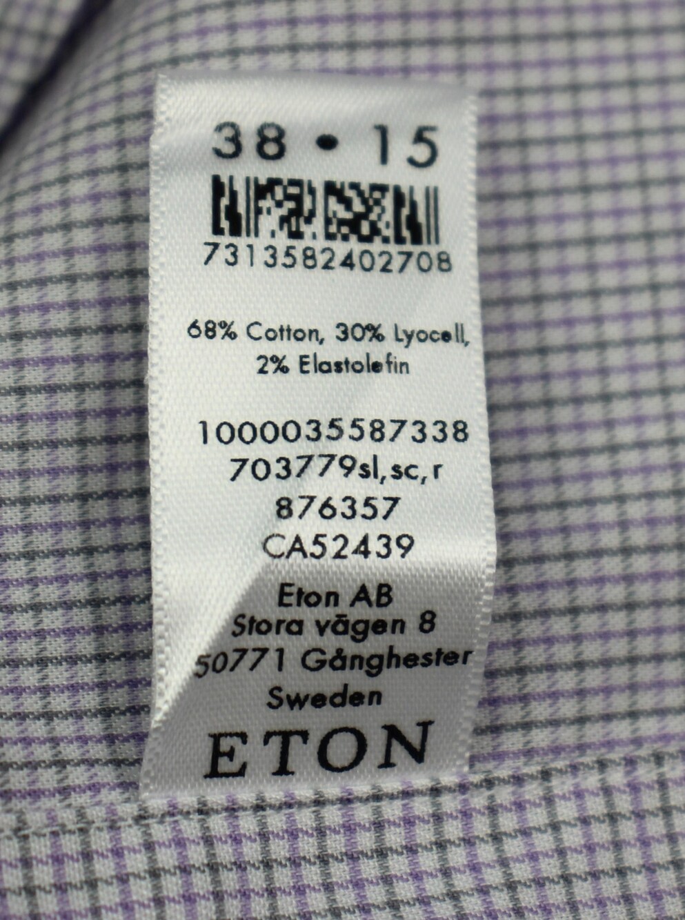 Eton Dress Shirt Mens 15 38 Light Purple Check Slim Fit Cotton Blend NWT $270 - Picture 7 of 8